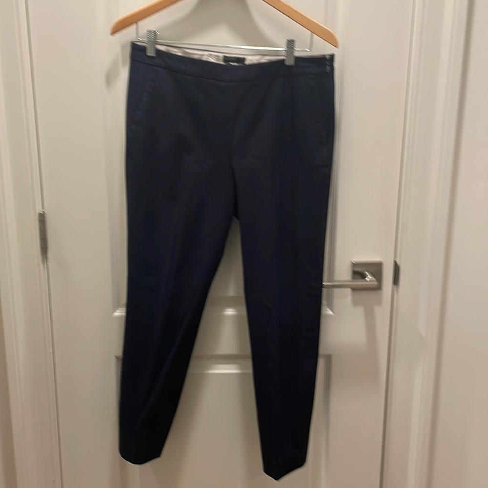 J Crew Martie Pants Bi Stretch Cotton Navy Flat Front Cropped Size 8